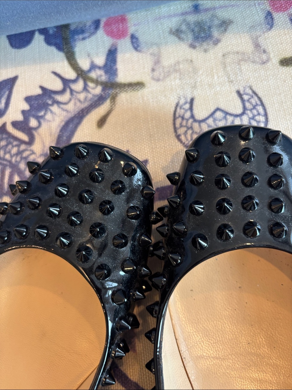 Christian Louboutin Black Patent Spike-Embellished Ballet Flats - Picture 5 of 8